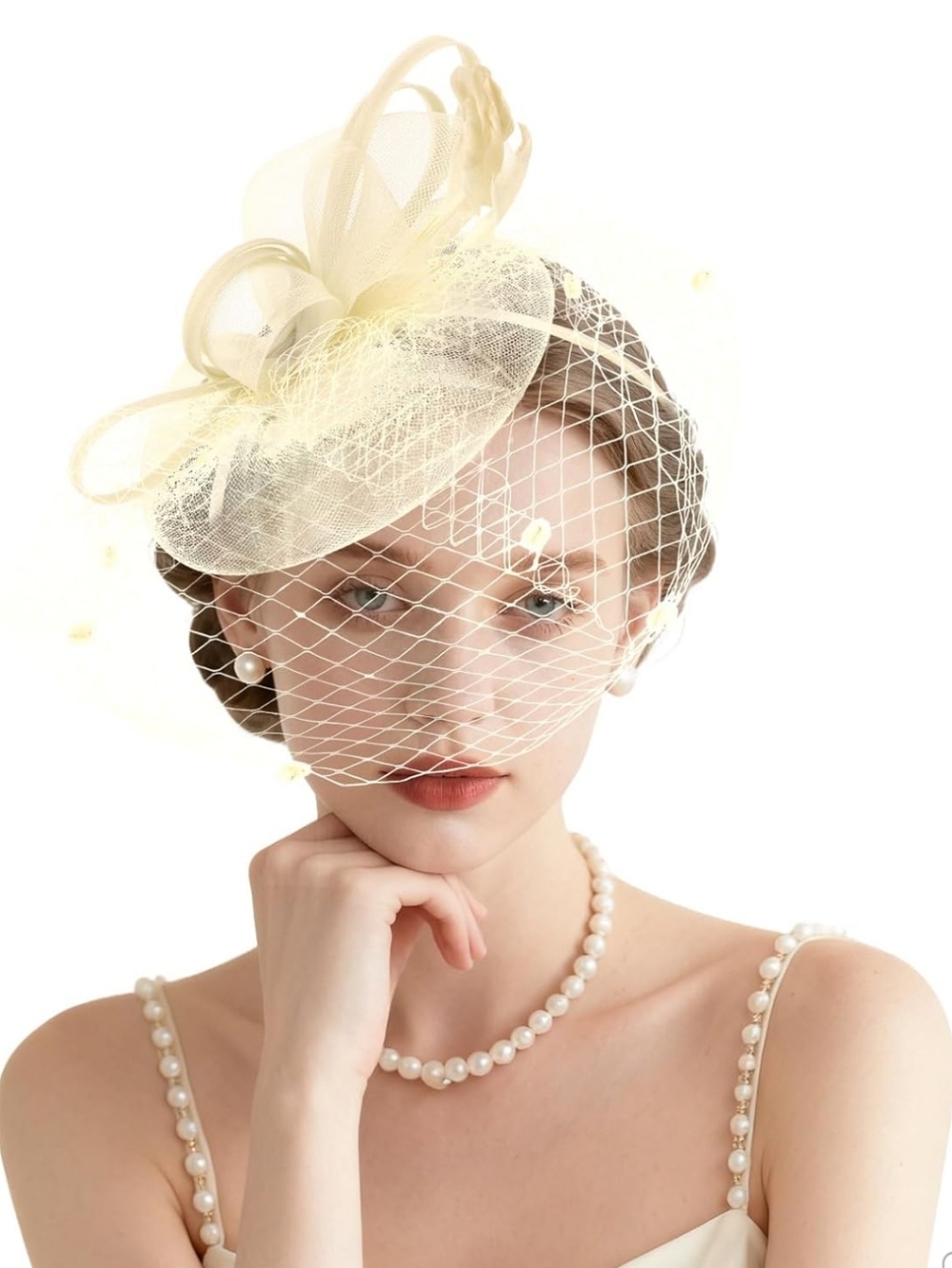 NEW! Elegant Ivory Birdcage Veil Fascinator Hat - Picture 5 of 5